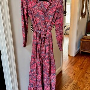 BOEMO Anthropologie maroon and Navy Paisley Tie-Waist Maxi Dress